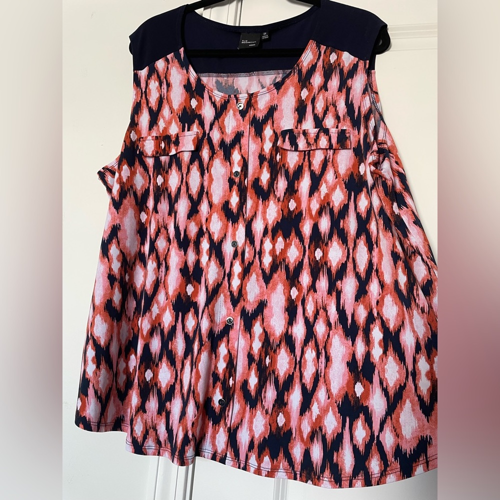 Elie McCarthy Womens Scoop Neck Blouse Tank Top 2X Abstract Geometric Casual - Picture 3 of 16